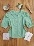 Blusa Harmonia com Gola Retrô e Manga Curta